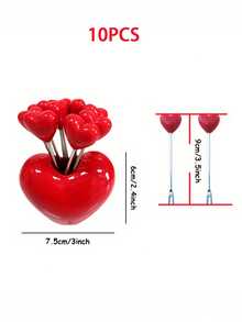 10pcs Heart-Shaped Fruit Forks Stainless Steel Dessert Forks Set, Home Kitchen Utensils, Suitable For Parties, Weddings, Gifts - Multicolor - View 3