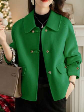 Chaqueta de tweed grueso de estilo coreano elegante y casual, suelta y reversible, de alta gama, para mujer, ideal para el invierno y la Navidad