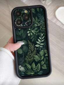 1 chiếc ốp lưng điện thoại dày màu đen họa tiết lá xanh, có lỗ khoét camera, tương thích với Apple 11 Pro Max/12 Pro Max/13 Pro Max/14 Pro Max/15 Pro Max/16 Plus/16 Pro Max - màu đen - Xem 2