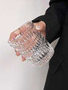 1pc Oval Relief Glass Cup, Light Luxury Whiskey Glass Cup, Transparent Glass Cold Drink Cup, American Latte Coffee Cup, Beverage Cup, Milk Cup, Wine Cup, Heat-Resistant Drinking Cup, Retro Glassware - Transparent - View 9