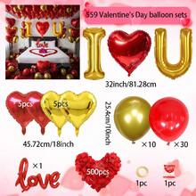 Valentine's Day Balloon Set, Red & Gold Romantic Balloon Set, Includes Polyester Film Balloons With Red Heart LOVE Design, Red Rose Petals For Hotel Decoration, Valentine's Day Party, Wedding Anniversary Supplies - Multicolor - View 12