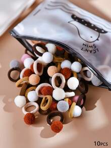 10/20/30pcs Coffee Color Small Fluffy Ball Hair Ties, Cute Cartoon Elastic Hair Bands, Versatile For Daily Wear, Parties, Performances ,Ponytail Holders ,Hair Rubber Bands ,Hair Rope