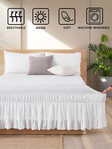 1件白色蝴蝶结荷叶边床裙，可爱波西米亚农舍风格，可水洗透气轻盈面料，卧室及房间装饰，理想礼物，浪漫卧室点缀 - 白色 - 查看 6