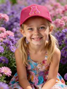 1顶儿童26字母个性化姓名印花遮阳帽棒球帽男女童可调节后扣户外休闲遮阳帽 - 玫紅色 - 查看 2