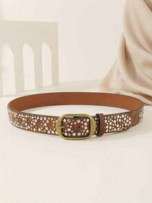 1pc Women's Street Punk Style Rivet Embellished Asymmetrical Metal PU Belt, Suitable For Party, Travel, Fashion Summer, School Fall, Autumn, Halloween - A - Xem 8