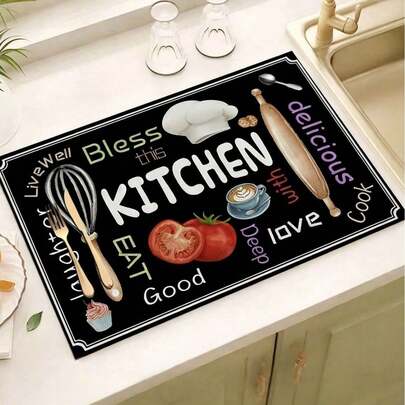 1 pieza Alfombrilla de secado con diseño de cocina, apta para cafetera, fregadero, tazones y utensilios, multiusos, natural y sanitaria, esencial para la decoración del hogar y la cocina, también forma parte de tu decoración acogedora de otoño/invierno y Navidad