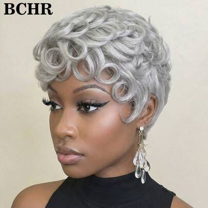 African Curly/Voluminous Short Pixie Wig For Women - Synthetic Fiber Hair, Rose Net Cap, Natural Wavy Layered Wig, Elegant For Everyday And Formal Occasions, Stylish And Modern Look