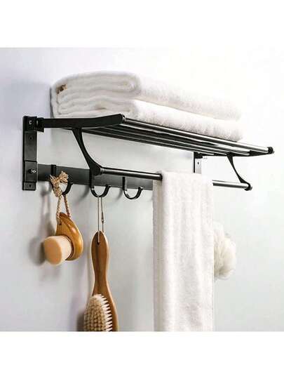 EstiloEstante De Toallas Plegable 90 °   , Toalleros De BañO De Pared Acero Inoxidable, Sin Taladrar, Accesorios Para BañO Con 5 Ganchos, Adecuado Para Vestidores, BañOs,CocinasVersióN Mejorada