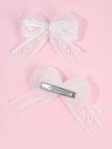 4 Stück Perlen Spitze Mesh Haarbögen für Mädchen, einfarbige Spitze Haarstyling Clips, elegante Perlen Haarclips, süße lässige Haarspangen, Mädchen Geschenke, Haarnadeln, Teenager Haarzubehör - Weiss - Übersicht 7