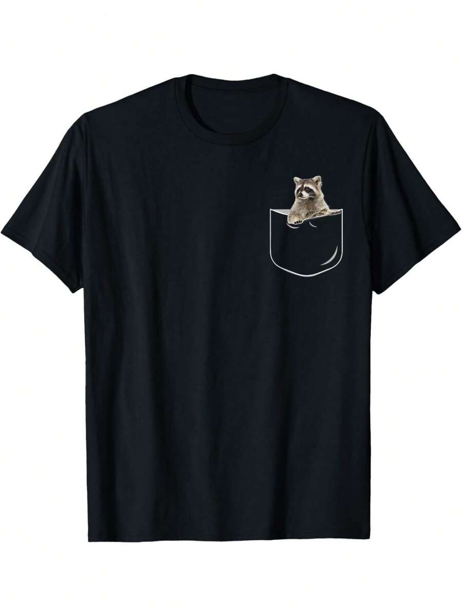 Camiseta de mapache de bolsillo, divertida camiseta de regalo de mapache en bolsillo - Negro - Ver 1