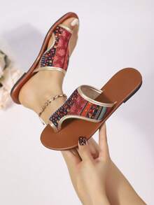Women's Flat Slippers, Printed, Casual Style, Comfortable Summer Shoes With Open Toe Design - Multicolor - View 2