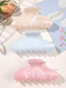 3pcs ABS Material Pastel Gradient Marble Pattern Semi-Circle Hair Claw, Elegant Sweet Medium Size, Versatile For Beach, Boho, Ponytail, Bun Hairstyles Fashion Hair Accessories Casual Claw Clips Elegant Hair Clips Beauty Hair Clutch Women Hair Jaw Clip Summer Outfits,Festival,Party - 3-piece Set - Half-circle Marble - View 4