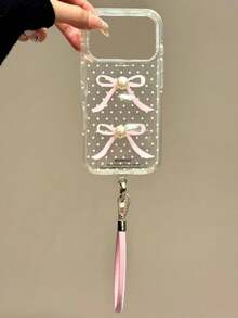 Y2k Cute Glitter Polka Dots Bow 3D Pearls Clear Phone Case Short Rope Compatible With IPhone 17 Pro Max 17 Pro 17 17Air 16 Pro Max 16 Pro 15Pro 15 Pro Max 14 Pro 13 Pro Max 13 Pro 12 Pro Max 14Plus 16 15 14 13 12 11 Transparent Shockproof Cover - Polka Dot Bow - View 4