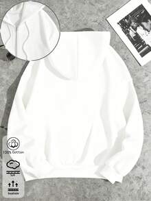 Áo hoodie nữ dáng rộng, phong cách đường phố, màu trơn, có khóa kéo. - trắng - Xem 2
