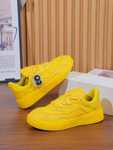 橙色女士休闲鞋，时尚厚底，粗跟，百搭鞋带 - 黃色 - 查看 15