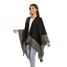 Shawl Wraps For Women, Elegant Knitted Cape Open Front Poncho Scarf Blanket Cardigan Coat For Spring, Autumn, And Winter,BlackGrayKhaki - 黑色/灰色/卡其色 - 查看 9