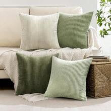 [Free Shipping]MIULEE Christmas Decorative Throw Pillow Covers Set Of 4 Summer Light Green Gradient Natural Earthy Modern Classic Soft Corduroy Cushion Covers For Sofa Couch Bed Living Room Home Decor 18x18 Inch - 綠白相間,18英寸x18英寸,4件裝 - 查看 6
