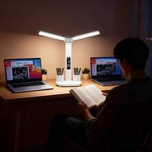1-Pack Dual-Head USB Rechargeable LED Desk Lamp Supports Three Dimming Levels (White Light - Warm Light - Soft Light), Includes A Calendar Clock, And Is Foldable, Suitable For Reading And Nighttime Lighting. - trắng - Xem 10