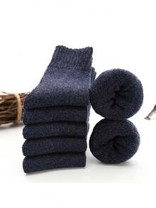 1/5 双装男女通用加厚美利奴羊毛混纺袜，大地色系，保暖舒适，休闲户外中筒袜，适合日常穿着和冬季寒冷天气。 - 彩色 - 查看 12