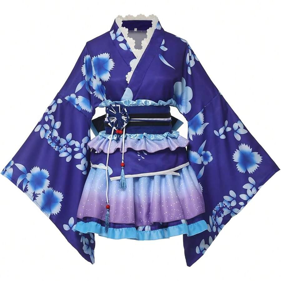 Japanese Kimono, Anime Cosplay Costume, Halloween Costume, Blue - Dark Blue, One Size Fits All - View 1