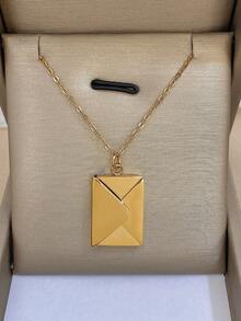 1Pc Sparkling Gold Envelope Pendant Necklace - The Envelope Opens, Features A Simple Design, Suitable For Everyday Casual Wear, Unisex, Valentine's Day Gift, Stainless Steel Necklace - Multicolor - View 5