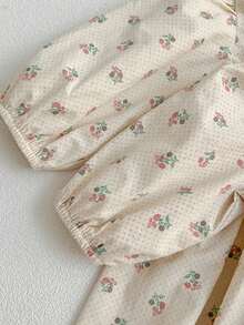 New Spring/Autumn Pink Floral Print Baby Girl Ruffle Bodysuit - Apricot - View 6