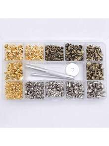 EstiloTendencia300 Juegos De Remaches De Cuero, Remache De Doble Tapa, Tachuelas MetáLicas Tubulares Con Alicates Perforadores, Herramientas De FijacióN Para Manualidades En CueroCalidad PremiumVersióN Mejorada - 1 - Ver 3