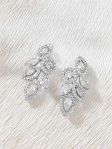 rakol 2 đôi bông tai hình lá giọt nước rỗng tròn, đính đá Cubic Zirconia, sang trọng, thích hợp cho cô dâu và đám cưới. - Bạc - Xem 3
