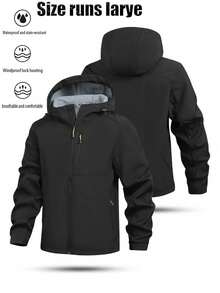 Men's Outdoor Thermal Lined Thick Jacket, Casual Fashion Minimalist Coat, Autumn/Winter,Fleece - Black - View 1