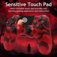 Wireless Game Controller For P-4/S-4/PC, High Precision Gamepad With Turbo Function, Touch Pad, 3.5mm Audio Jack, Non-Slip Handle, Dual Shock Vibration, 3D Joystick, 6-Axis Motion Control, Ergonomic Gaming Remote Gift For Men Kids (Camouflage Red) - #1 - Xem 7
