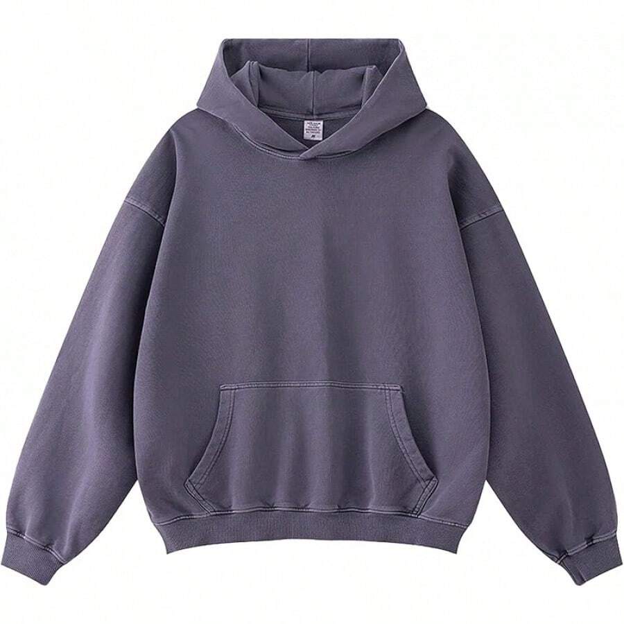 [Free Shipping]Mens Hoodies Oversized Unisex Acid Wash Hoodie Heavyweight Fleece Vintage Cotton Sweatshirt Men Women - A-紫色 - 查看 1
