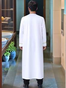 Men's Saudi/Dubai Style White Robe/Kandura - Middle Eastern Islamic Ramadan Long Robe, Suitable For Eid And Ramadan Prayer, Long Sleeve Loose Arabic Robe, Saudi Style Ramadan Prayer Robe, Lightweight Arabic Prayer Robe, White Eid Ramadan Islamic Robe Kandura - White - View 6