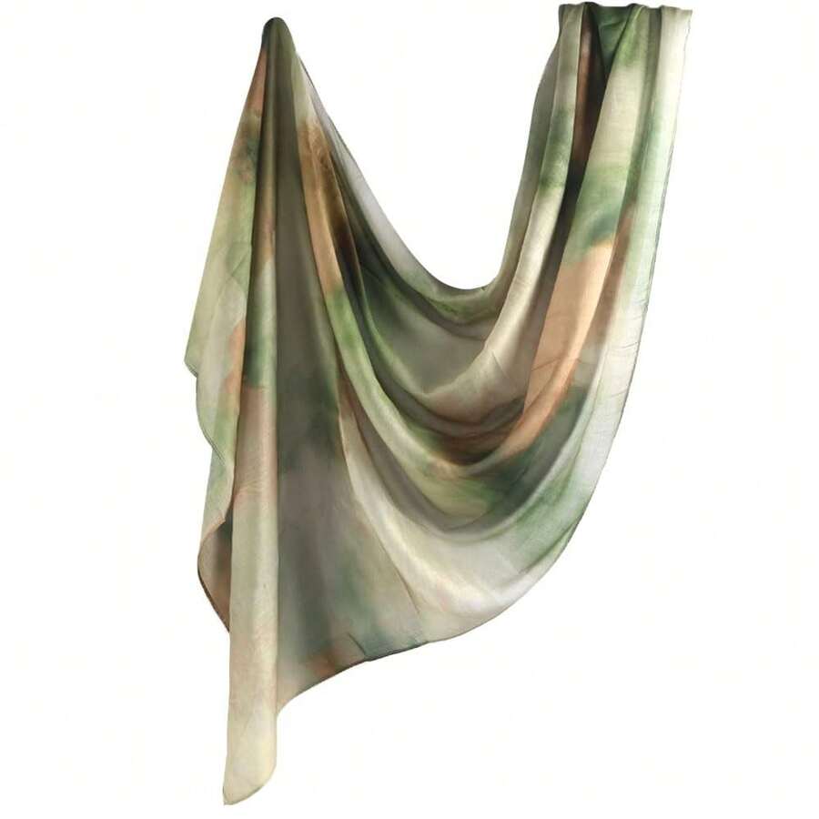 Women Hijab Watercolour Floral Printed Breathable Light Weight Soft Rayon Viscose Woven Muslim Women Shawl Hijab Scarf,Green - màu xanh lá - Xem 1