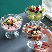 Glass Dessert Bowls, Vintage Glass Ice Cream Bowls (With Stable Base), Salad/Appetizer Plates, Mini Bowls, Glass Tableware, Kitchen Utensils - Multicolor - View 7