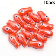 10颗双面彩色陶瓷鱼珠，手工彩绘复古风格，直孔设计，适用于DIY手链、项链、脚链、耳环和吊坠 - 珠宝制作工艺材料，珠宝制作珠子 - 彩色 - 查看 17