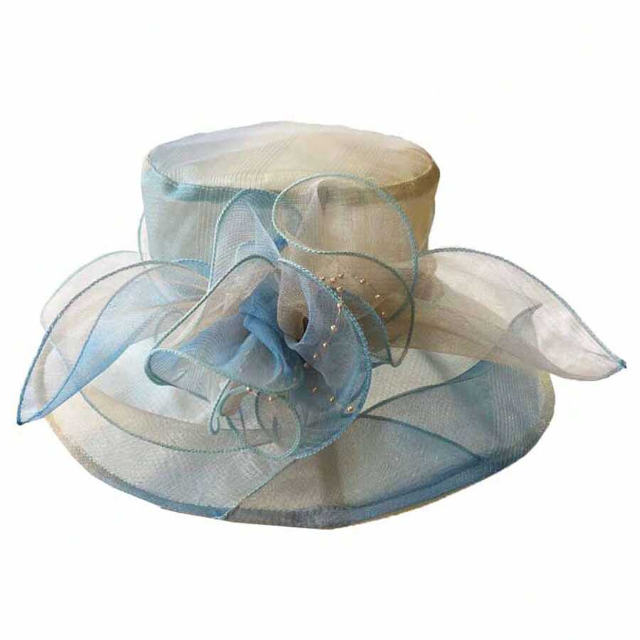 Women's Organza Church Hats Large Flower Church Hats Outdoor Lightweight Sun Hats - 淺藍色 - 查看 1