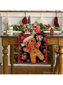 EstiloArtoid Mode - Camino de Mesa Navideño con Diseño de Bastones de Jengibre y Caramelo para Decoración de Invierno en Comedor, Hogar y Fiestas, 13 x 72 PulgadasVersión mejorada - Rojo/Negro - Ver 8