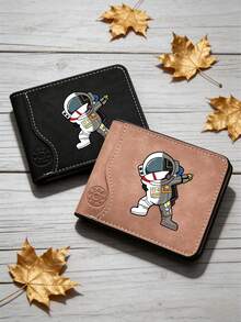 Multi Functional Double Fold Short Wallet With Multiple Card Holders, Secure Card Storage, Multiple Colors To Choose From, Astronaut Design, Minimalist Wallet | Faux Leather Wallet | Perfect Holiday Gift Selection - one-size - View 2