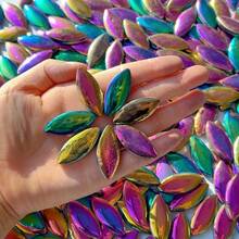 100g/200g Electroplated Metal Tone Willow Leaf Shaped Mosaic Materials, High-Temperature Fired Durable And Fade-Resistant Mosaic Particles, Suitable For Various DIY Art Creations, Wall Inlay Paintings, Art Backdrop Wall Landscaping - DDLY - View 2