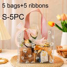 5pcs PVC Gift Bags With Ribbons, Transparent Daisy Printed Gift Packaging Bags, Wedding Party Birthday Gift Wrapping Bags - Multicolor - View 9