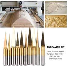 Broca para grabar, 175 mm de titanio recubierta de acero de tungsteno Grabado CNC Herramienta de talla de brocas (10pcs)(3.175 * 10°*0.1),37268661 - Dorado - Ver 2