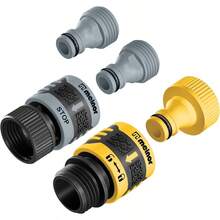 Melnor 65134AMZ - Juego de conectores de arranque rápido de 5 piezas adaptador de producto y llave extremo del producto y conector de extremo del llave negro amarillo gris - negrogrisamarilloAmarilloNegroGris - Ver 1