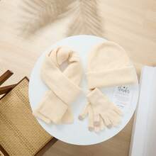 3pcs Solid Color Minimalist Dopamine Color Series Winter Warm Set, Hat + Scarf + Gloves Combo, Unisex Outdoor Casual Suit, Thoughtful Gift For Valentine's Day Vacation Outfits - Solid Color Three-piece Set - View 13