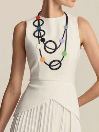 MARLIWOO 1pc Vintage Multi-Layer Bohemian Style Colorful Round Wooden Bead Necklace Accessory, Fashion Jewelry For Women Daily Wear