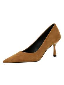 Elegant Pointed Toe Slip-On Shoes, Comfortable Suede Women's Party Shoes, European & American Style - Camel - View 10
