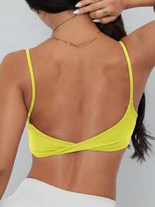 ATTRACO Bra Olahraga Wanita, Desain Punggung Berpilin, Tank Top Olahraga Warna Polos yang Modis, Dengan Bantalan yang Dapat Dilepas, Cocok untuk Yoga, Kebugaran, dan Lari Musim Semi - Kuning muda - View 3