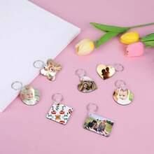 Blank Keychain Stabilizer Blocks, MDF Keychain Double-Sided Heat Transfer Boards, Includes Heat Transfer Film, Keyring, Plastic Fixing Clips, Suitable For DIY And Handmade, Craft Materials (Round, Rectangular, Bone-Shaped, Square, Heart-Shaped) - Multicolor - View 7