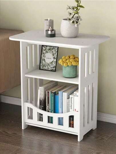 41*23*4cm Modern Nordic Style White Wooden Storage Table, Multi-Functional Layered Rack, Easy Assembly, Suitable For Bedroom And Living Room Decor, Minimalist Design Bookshelf | Multi-Functional Shelf - Practical Modern Minimalist Storage, Suitable For Home, Bedroom, Living Room, Coffee Table, Nightstand, Small Side Table