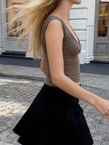 Women V-Neck Vest, Versatile And Stylish Solid Color Slim Fit, Perfect For Summer. - Coffee Brown - View 4