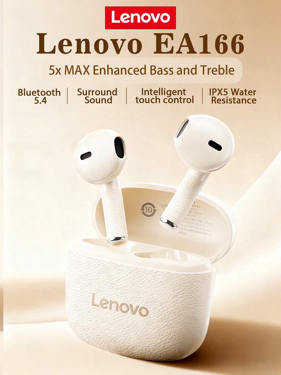 Lenovo EA166 Bluetooth 5.4 Bluetooth headset: High-quality sound, intelligent ultra-clear call noise reduction, IPX5 waterproof and sweatproof rating, ultra-low latency.
